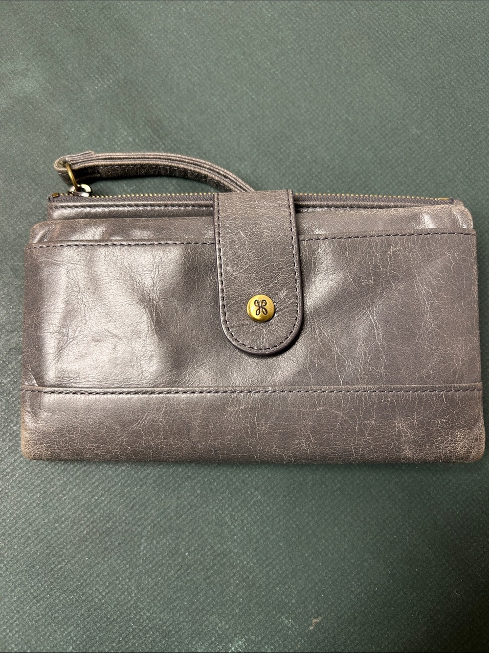 HOBO Gray Leather Dunn Continental Bifold Wallet with Floral Lining